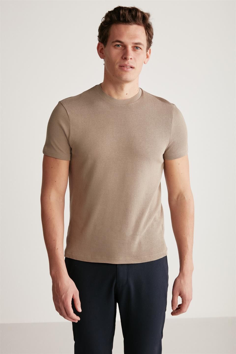 JEREMY Örme Regular Vizon  T-Shirt