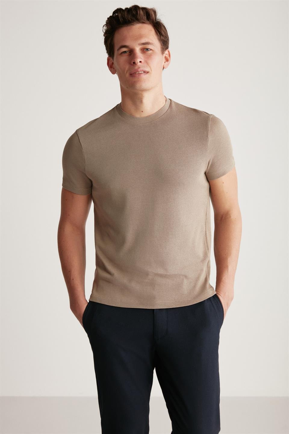 JEREMY Örme Regular Vizon  T-Shirt