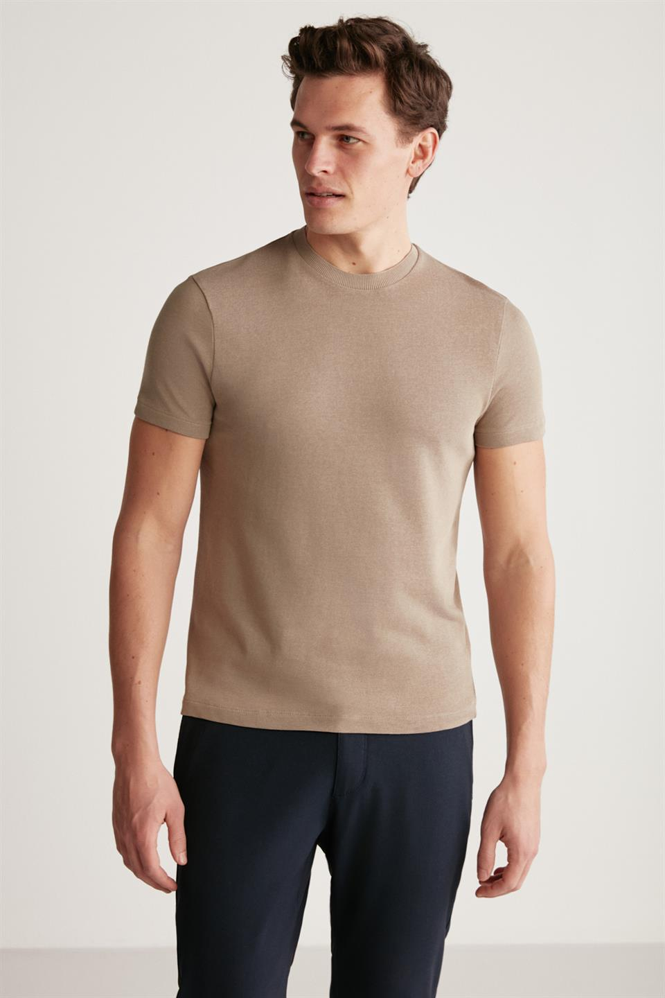 JEREMY Örme Regular Vizon  T-Shirt