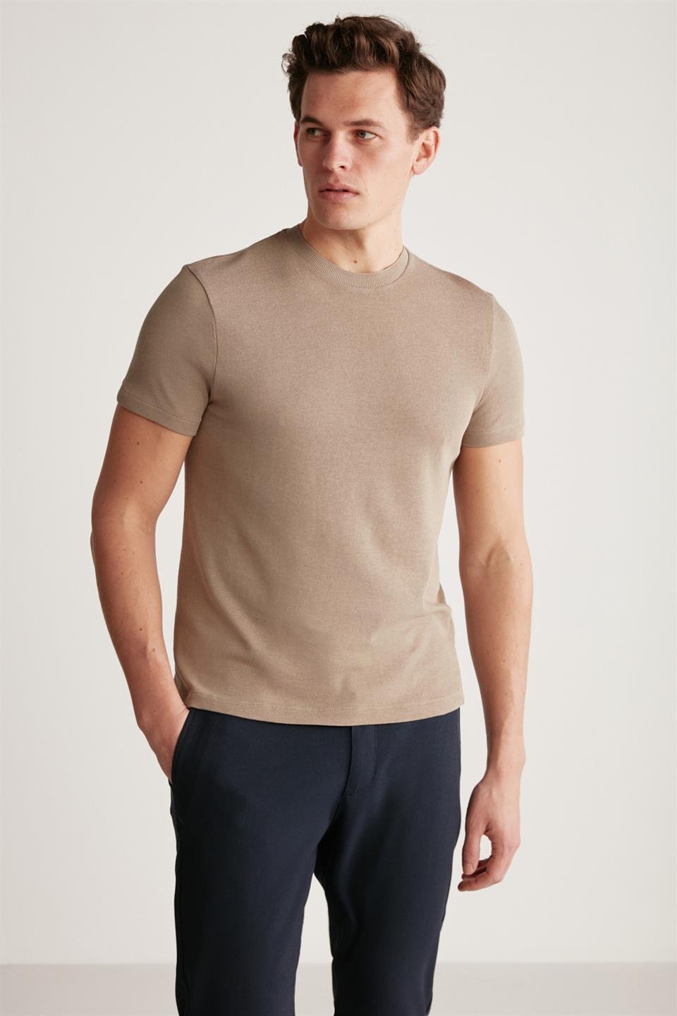 JEREMY Örme Regular Vizon  T-Shirt