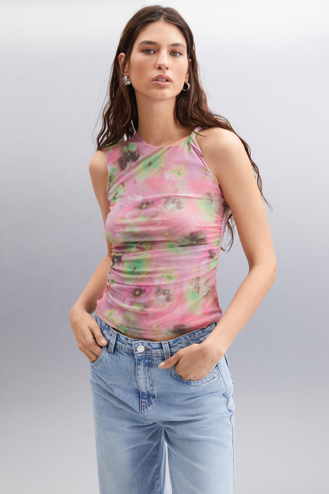 JERI Basic Slim Pembe Tekli Bluz