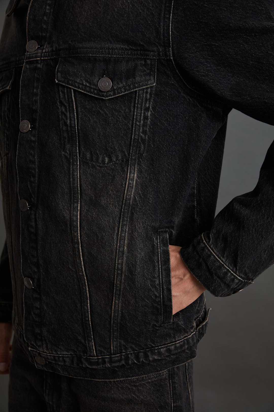 JERICHO Erkek Denim Oversize Siyah Ceket