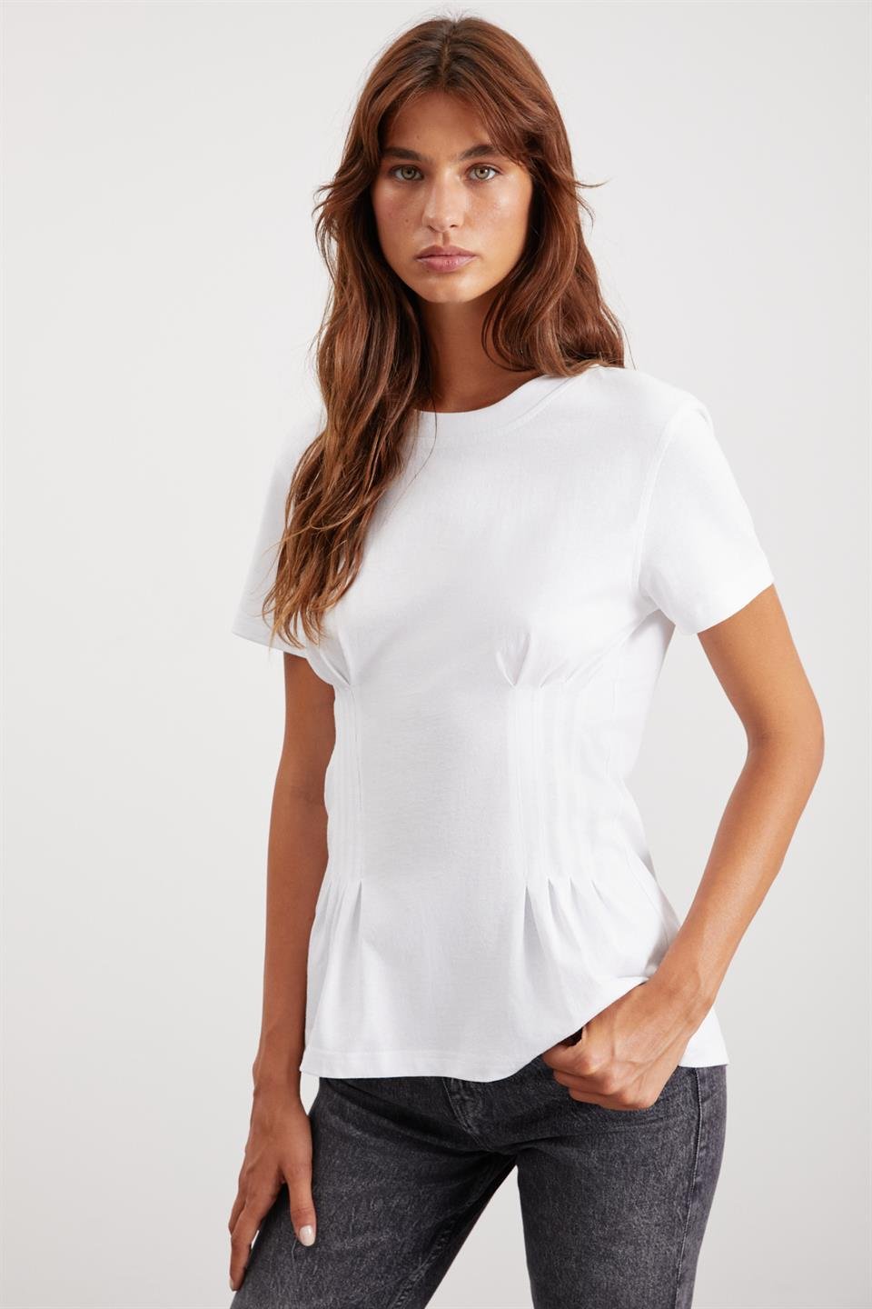 JESSİA Korse Detaylı Regular Beyaz  T-Shirt