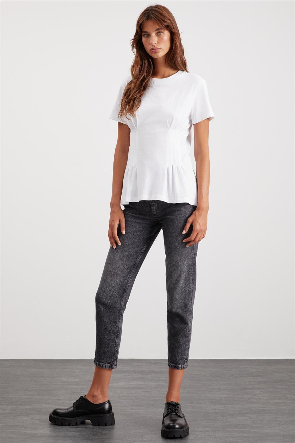 JESSİA Korse Detaylı Regular Beyaz  T-Shirt