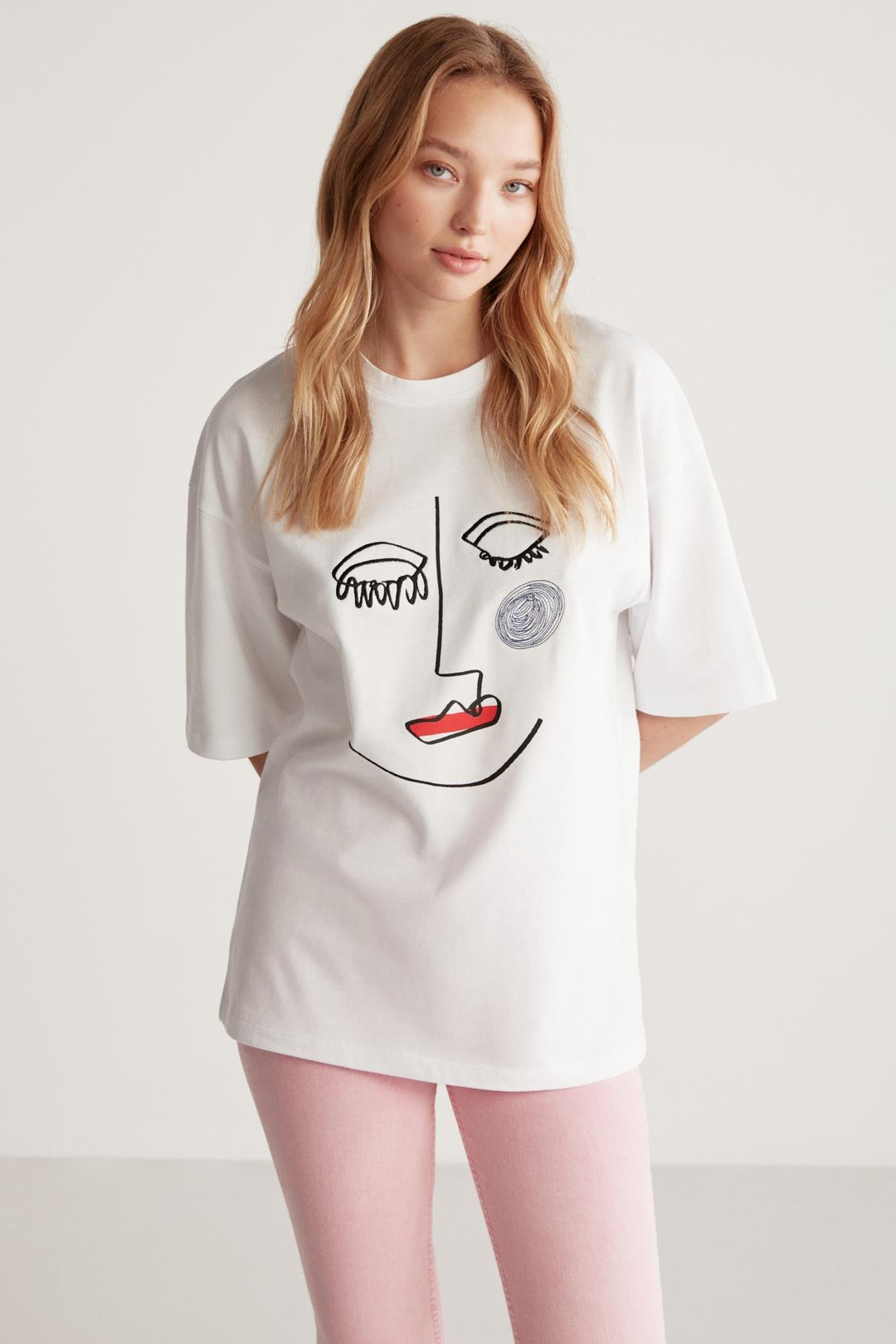 JESSY Basic Oversize Beyaz  T-Shirt