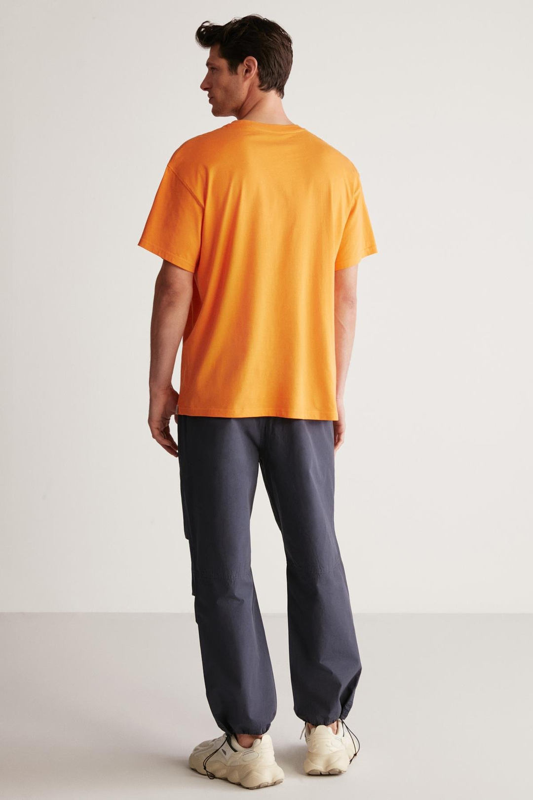 JETT Erkek %100 Organik Pamuklu Kalın Dokulu Oversize Fit Bisiklet Yaka Turuncu T-Shirt