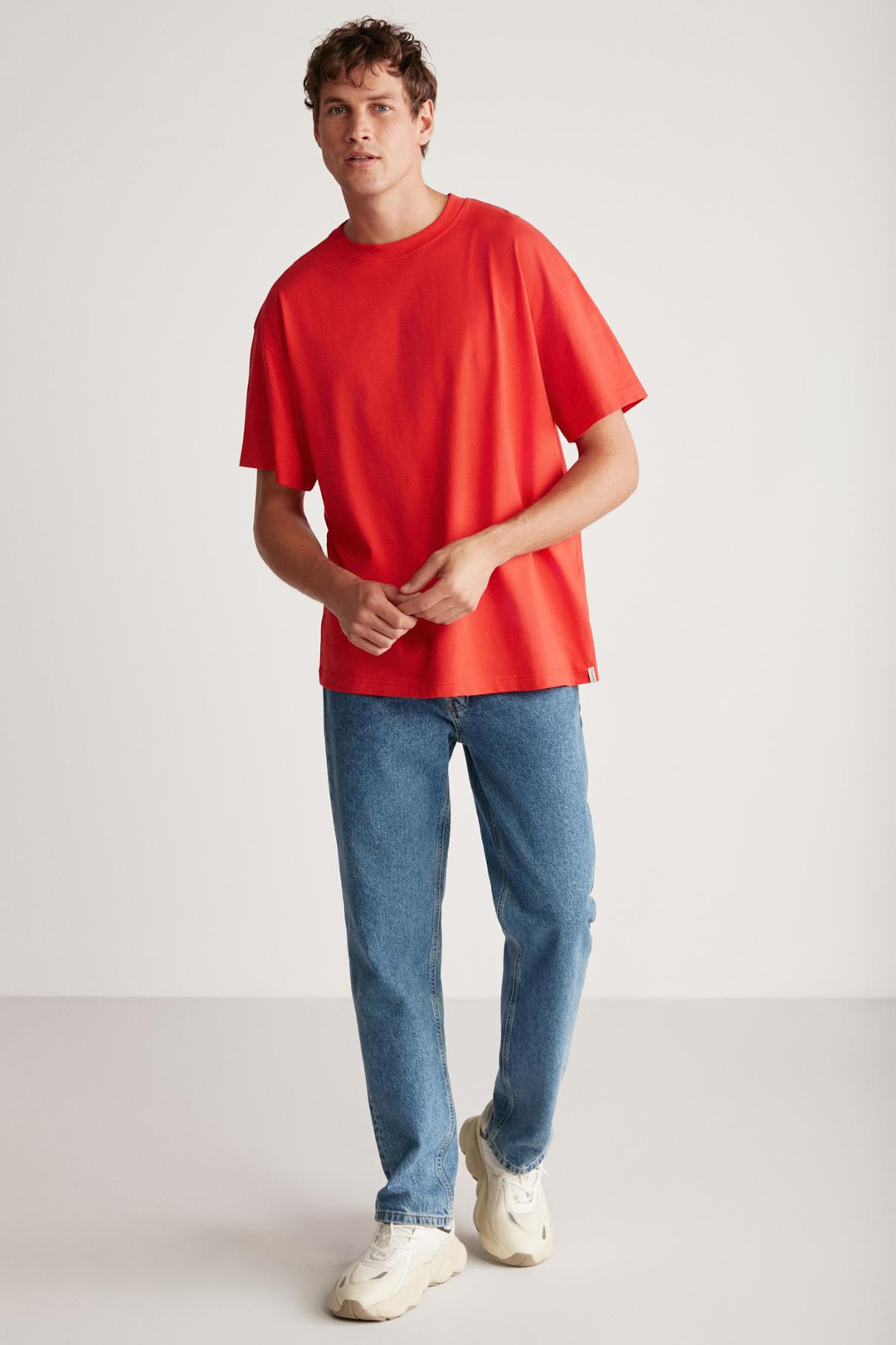 JETT Erkek %100 Organik Pamuklu Kalın Dokulu Oversize Fit Bisiklet Yaka Kırmızı T-Shirt