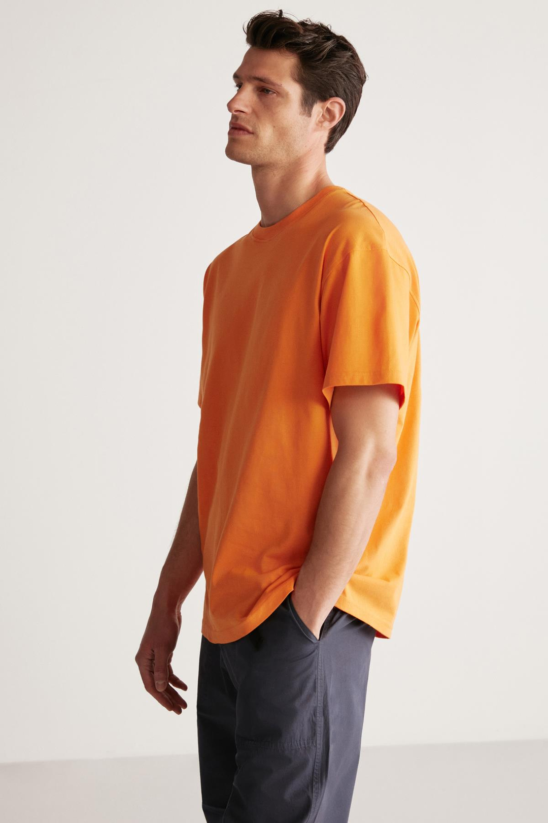 JETT Erkek %100 Organik Pamuklu Kalın Dokulu Oversize Fit Bisiklet Yaka Turuncu T-Shirt