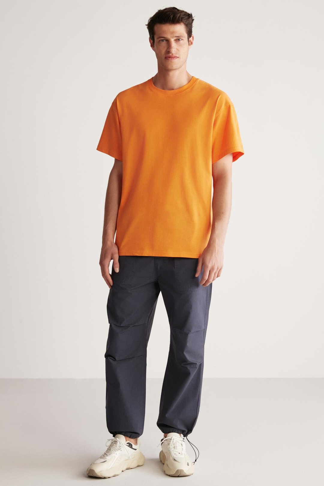 JETT Erkek %100 Organik Pamuklu Kalın Dokulu Oversize Fit Bisiklet Yaka Turuncu T-Shirt