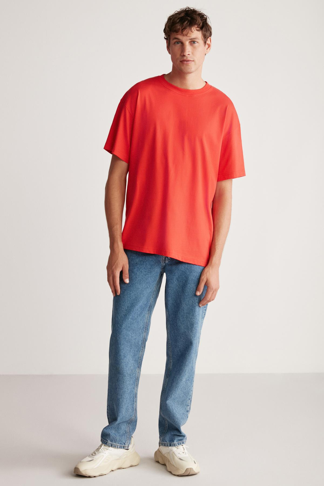 JETT Erkek %100 Organik Pamuklu Kalın Dokulu Oversize Fit Bisiklet Yaka Kırmızı T-Shirt