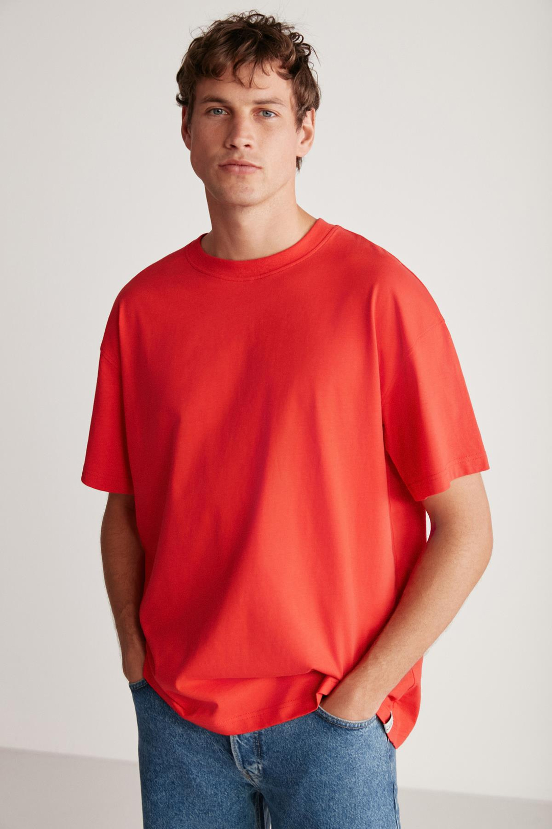 JETT Erkek %100 Organik Pamuklu Kalın Dokulu Oversize Fit Bisiklet Yaka Kırmızı T-Shirt
