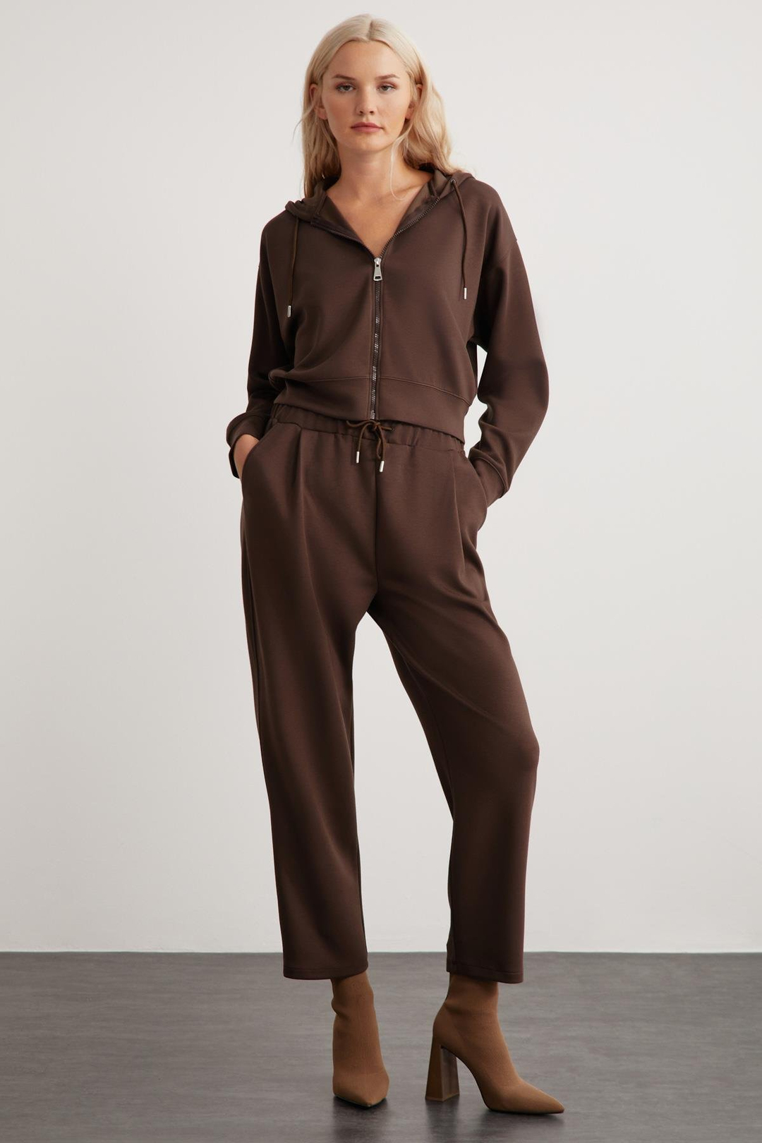 JILL  Relaxed Kahverengi Tekli Sweatshirt