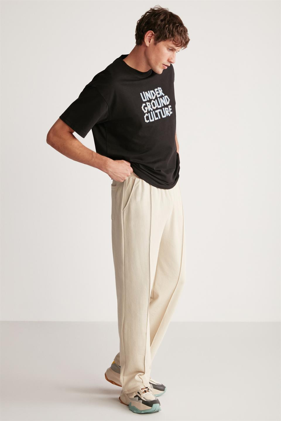 JORDI Örme Oversize Siyah Tekli T-Shirt