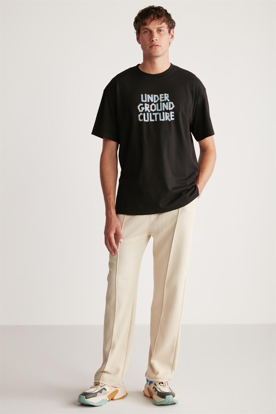 JORDI Örme Oversize Siyah Tekli T-Shirt