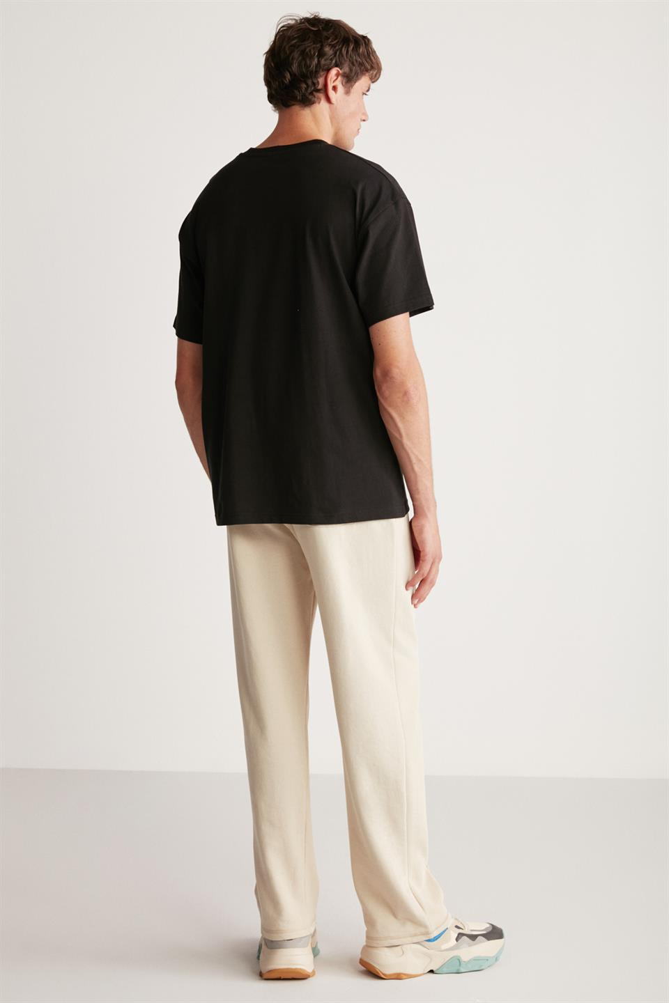 JORDI Örme Oversize Siyah Tekli T-Shirt