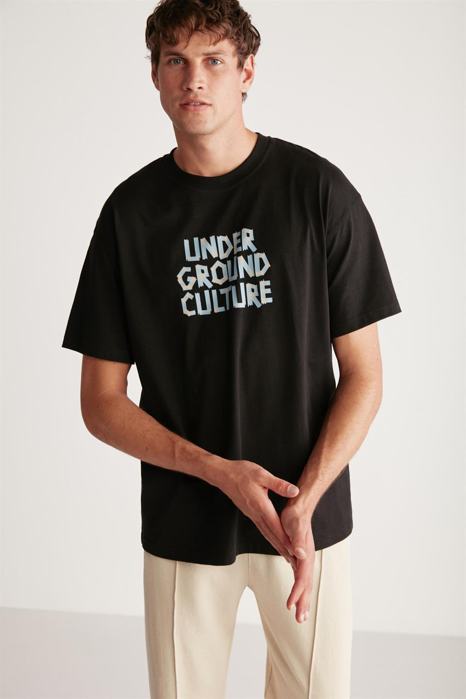JORDI Örme Oversize Siyah Tekli T-Shirt