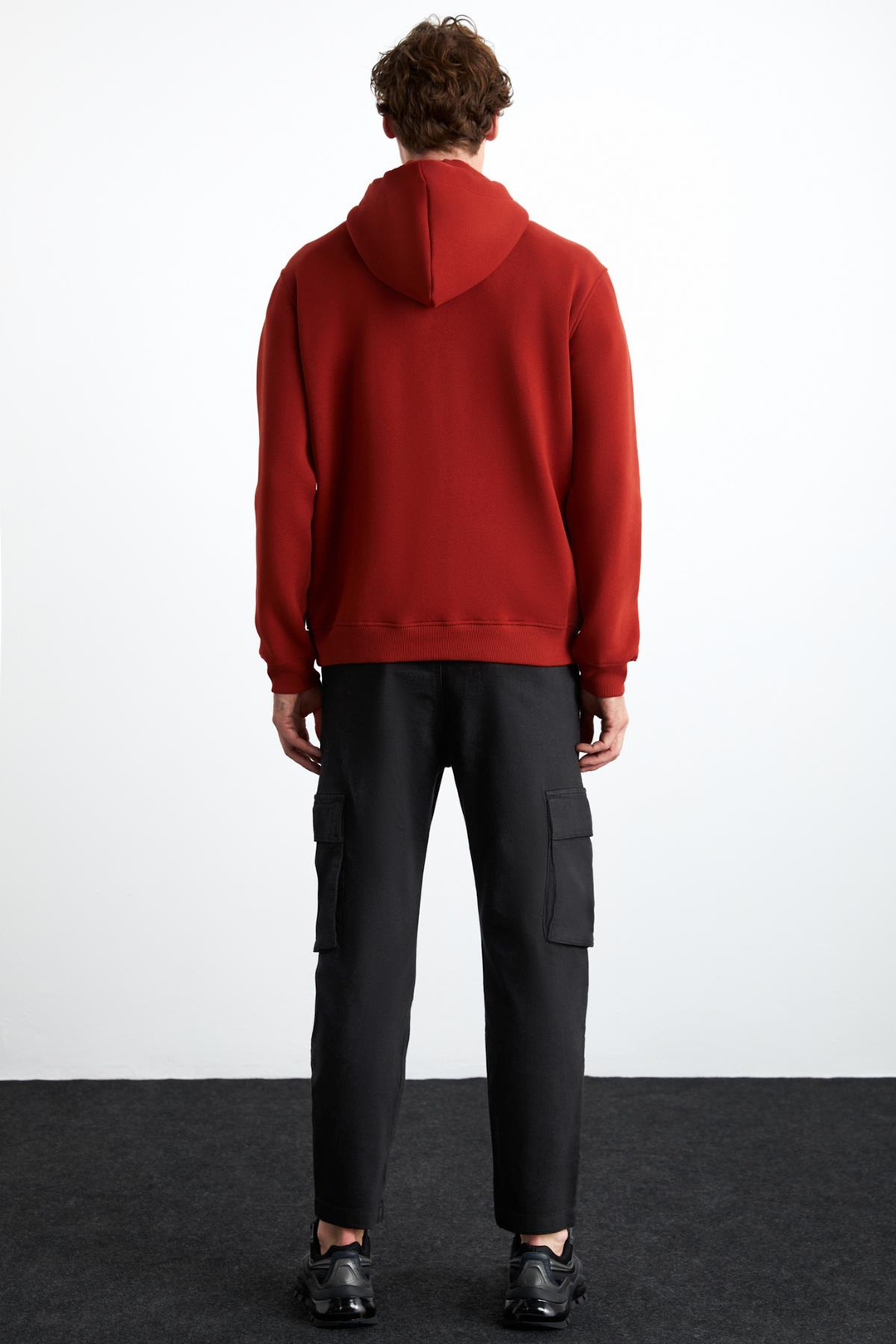 JORNA Erkek 3 İplik İçi Şardonlu Yumuşacık Çıt Çıt Yakalı Regular Kapüşonlu Kiremit Rengi Sweatshirt