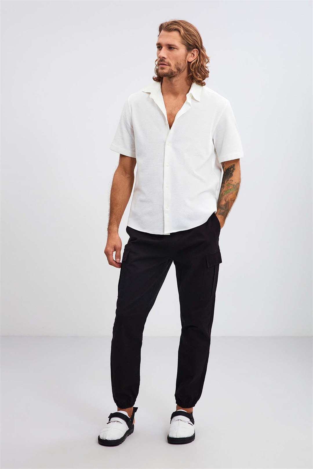 JOSH Dokulu Kumaş Relaxed Fit Beyaz  Gömlek