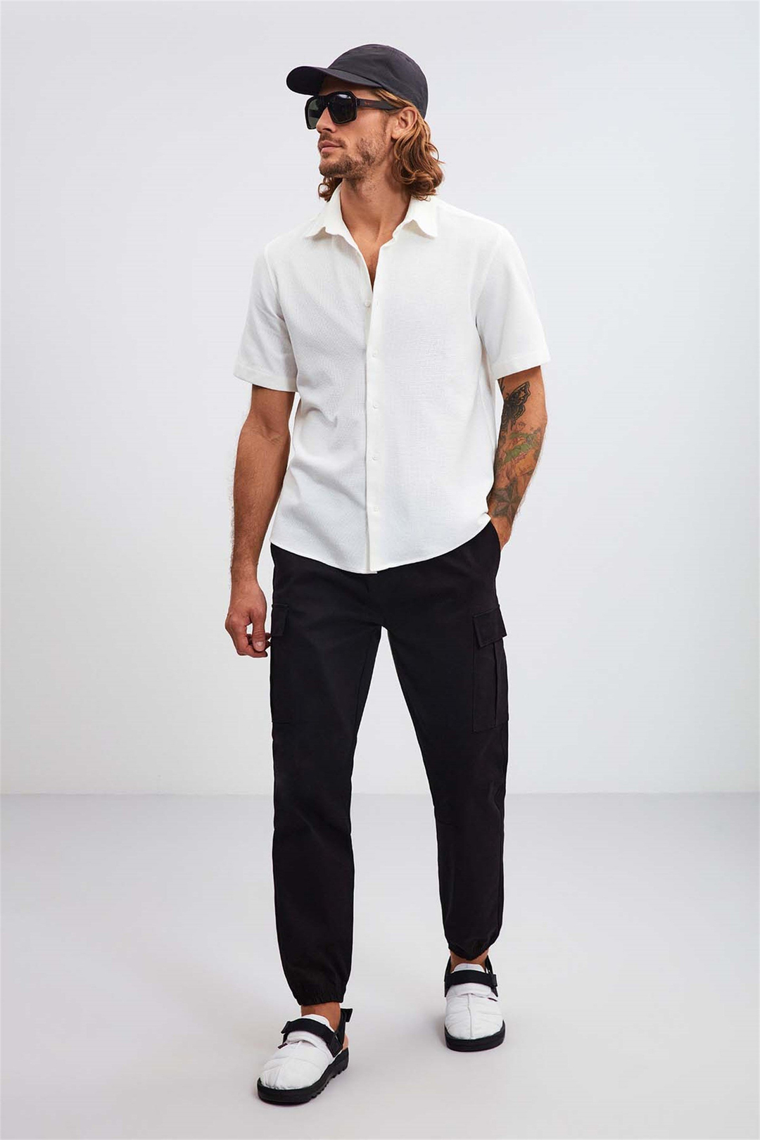 JOSH Dokulu Kumaş Relaxed Fit Beyaz  Gömlek