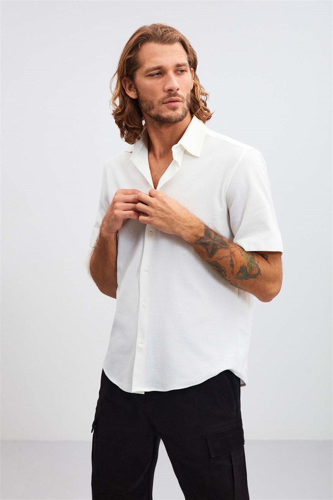 JOSH Dokulu Kumaş Relaxed Fit Beyaz  Gömlek