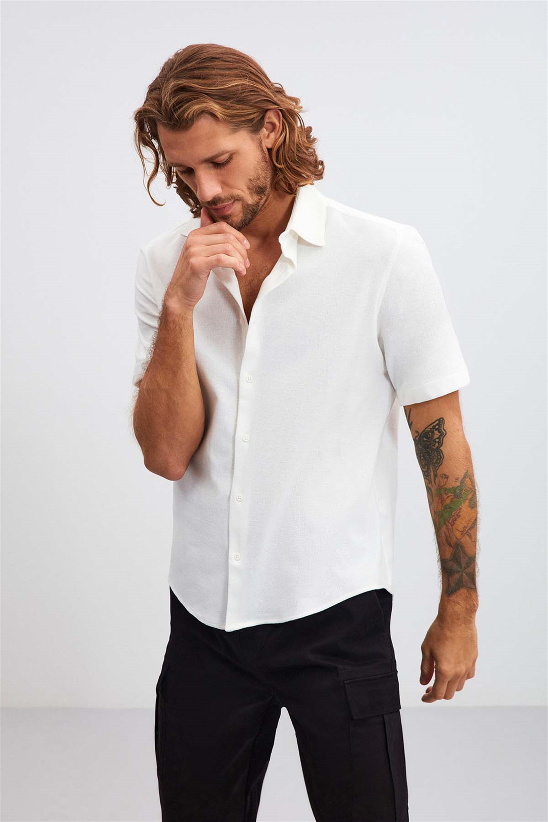 JOSH Dokulu Kumaş Relaxed Fit Beyaz  Gömlek