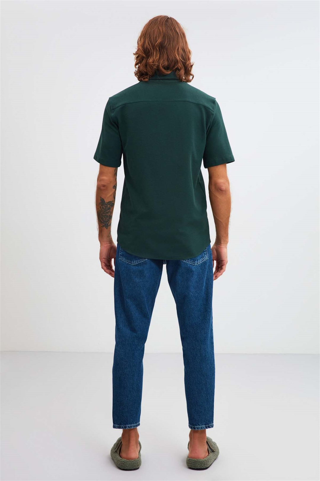 JOSH Dokulu Kumaş Relaxed Fit Yeşil  Gömlek