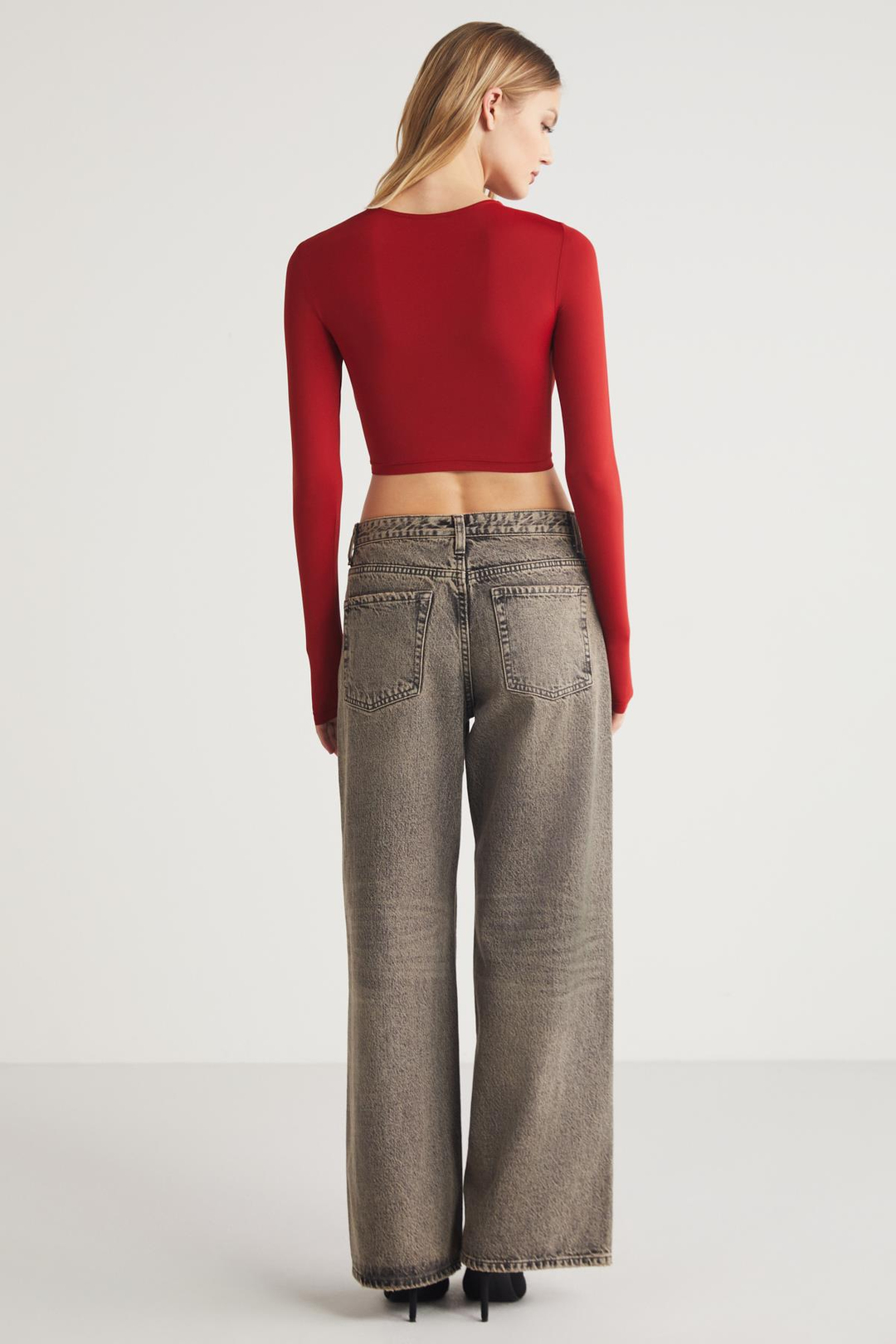 JOVANA Crop Slim Kırmızı Tekli Bluz