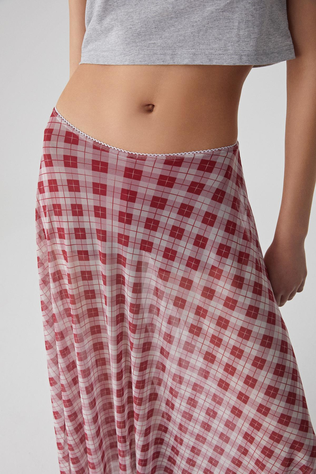 JULIANO Kadın Yüksek Bel Çizgili Oversize Kırmızı Etek