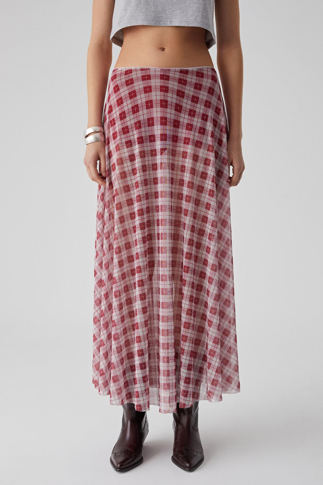 JULIANO Kadın Yüksek Bel Çizgili Oversize Kırmızı Etek