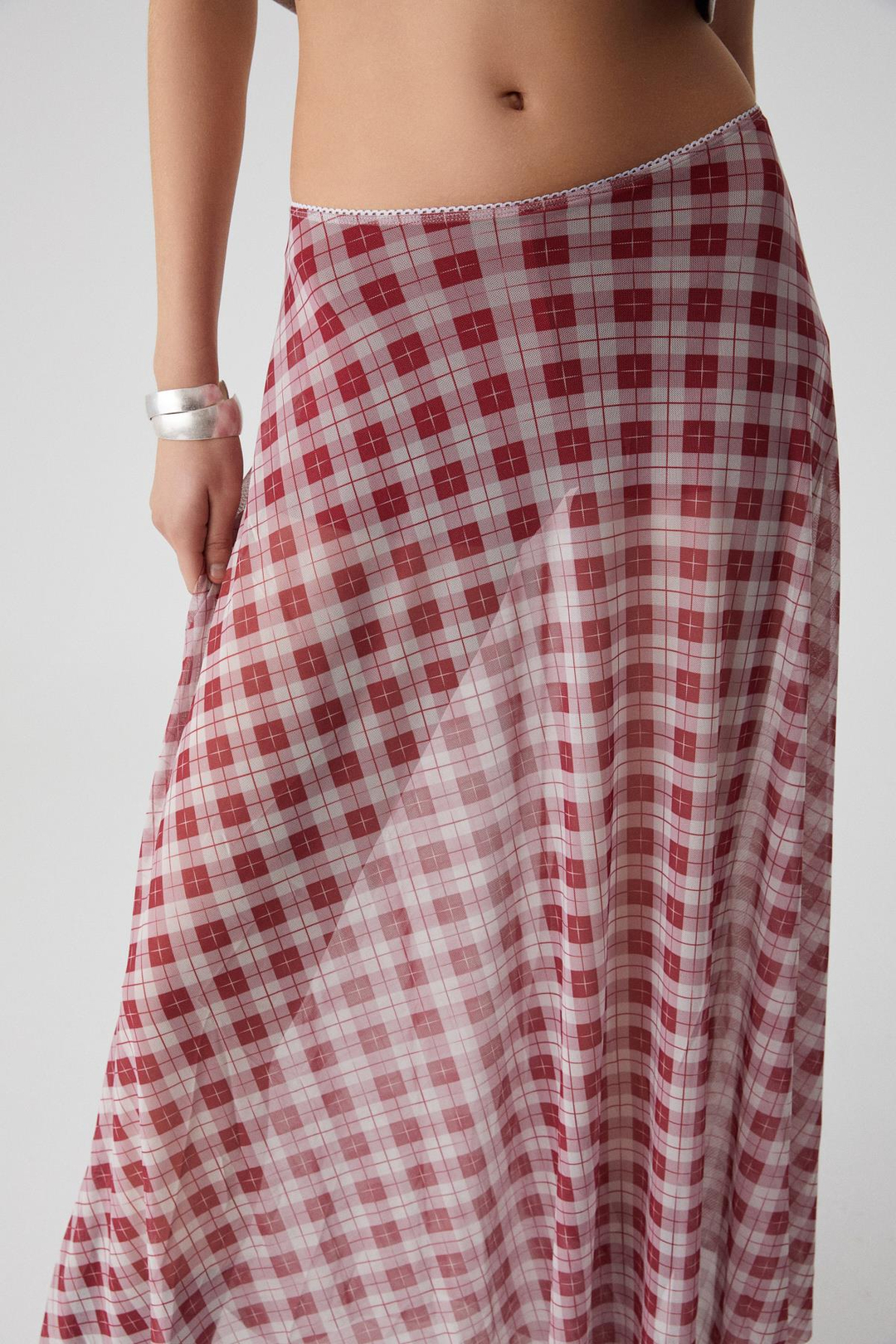 JULIANO Kadın Yüksek Bel Çizgili Oversize Kırmızı Etek