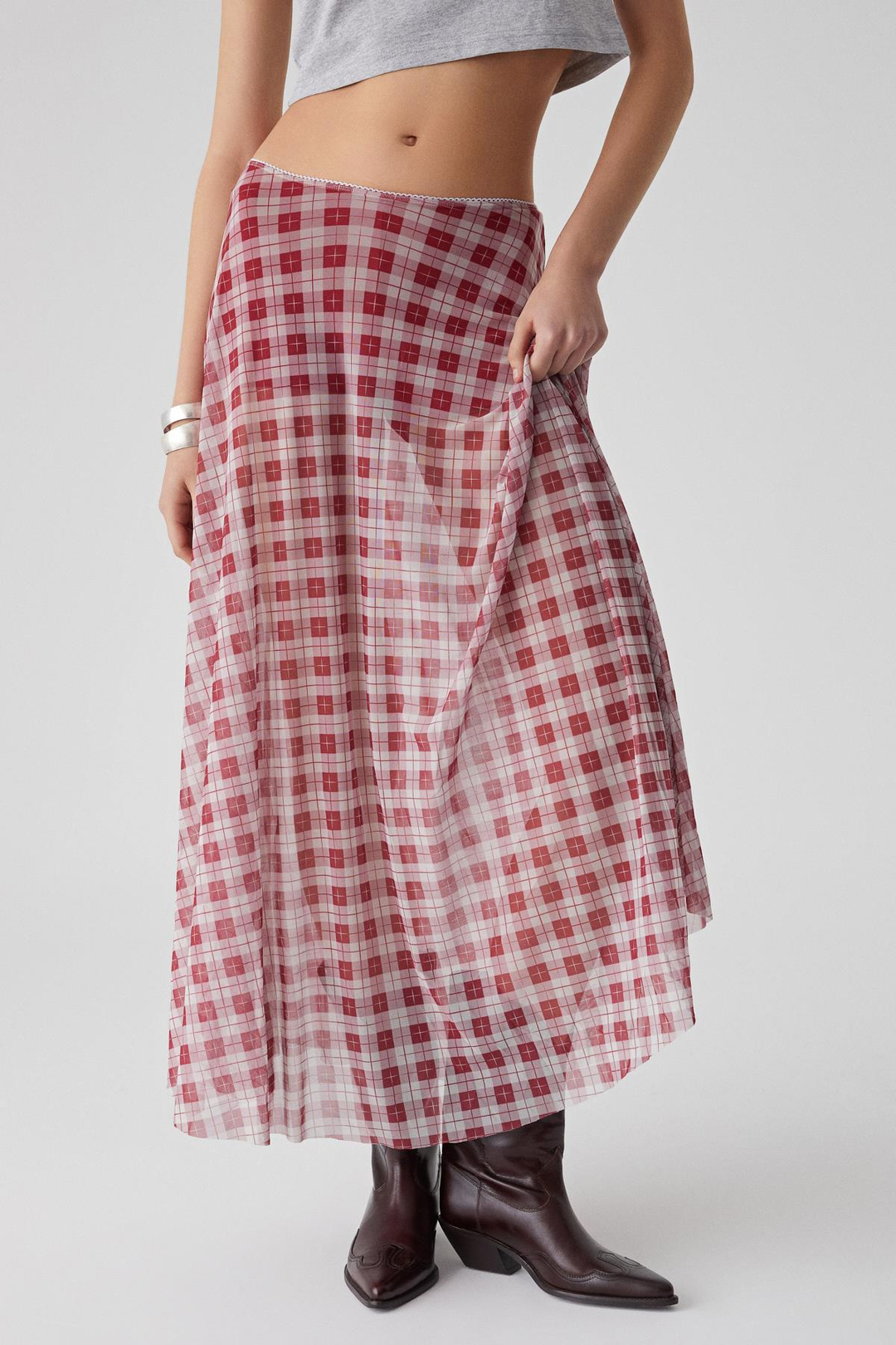 JULIANO Kadın Yüksek Bel Çizgili Oversize Kırmızı Etek