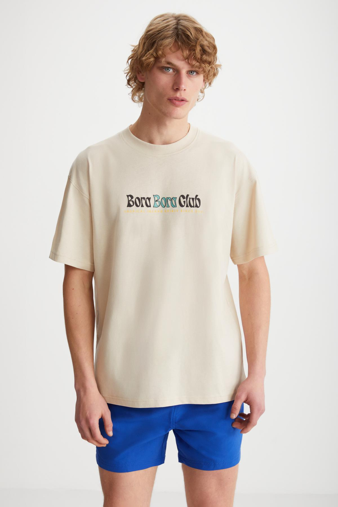 KAISEN Basic Regular Bej Tekli T-Shirt