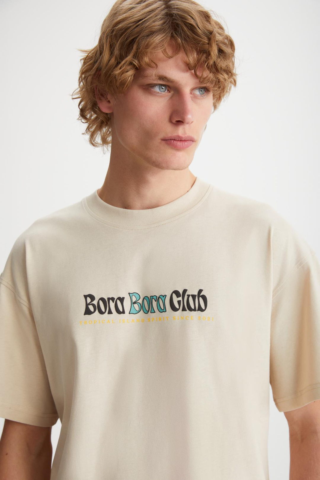 KAISEN Basic Regular Bej Tekli T-Shirt