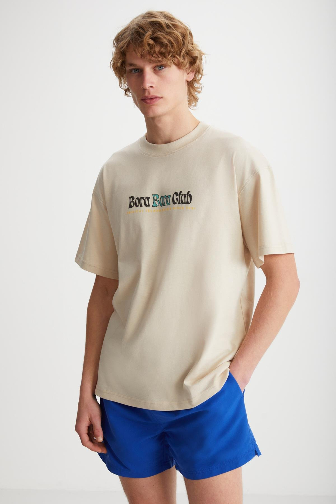 KAISEN Basic Regular Bej Tekli T-Shirt