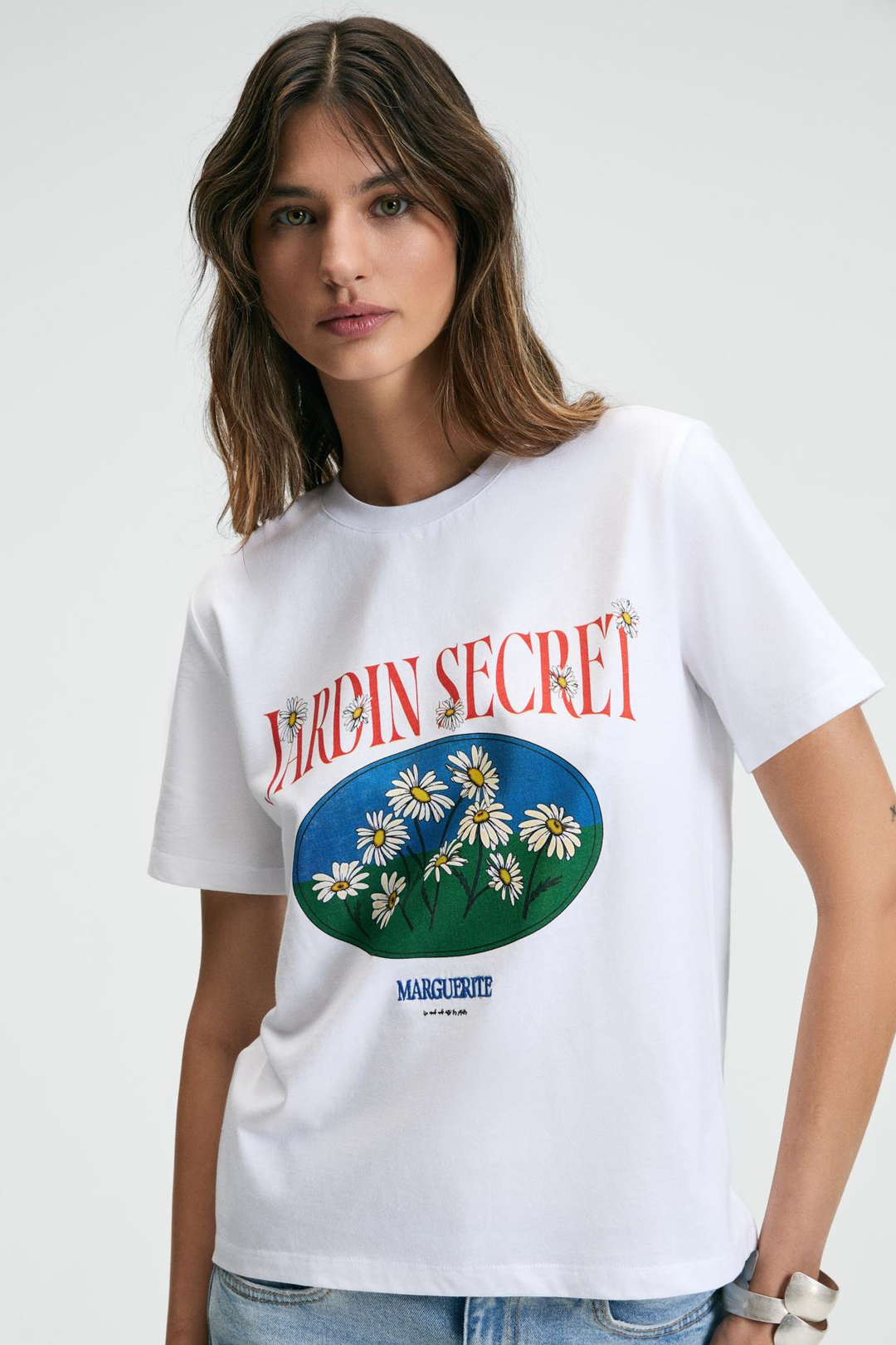 KARIVA Kadın Bisiklet Yaka Kısa Kollu Ön Baskı Detaylı Regular Fit Beyaz T-Shirt