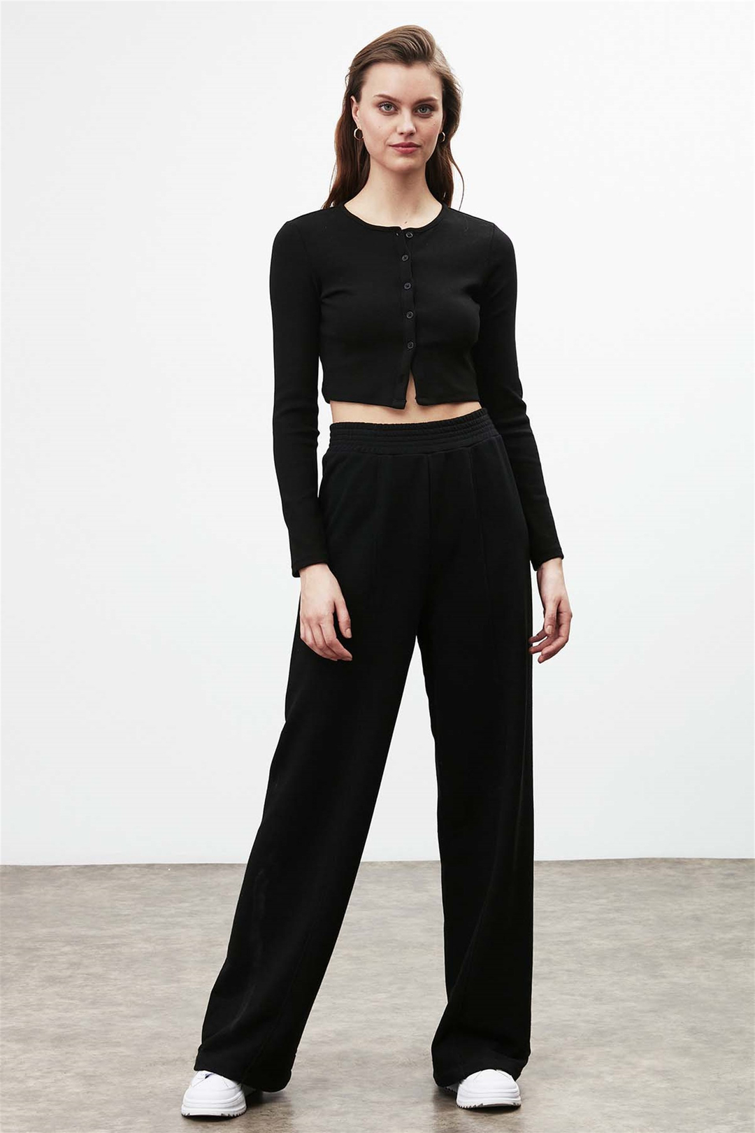 KENDRA Kaşkorse Crop Fit Siyah  Bluz