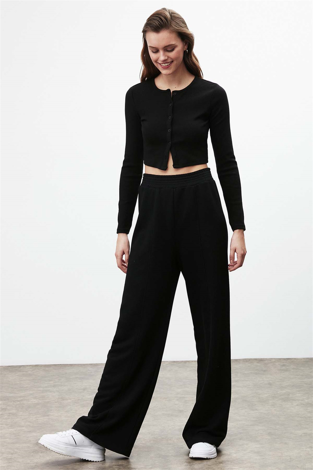 KENDRA Kaşkorse Crop Fit Siyah  Bluz