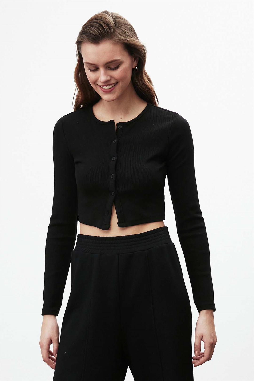 KENDRA Kaşkorse Crop Fit Siyah  Bluz