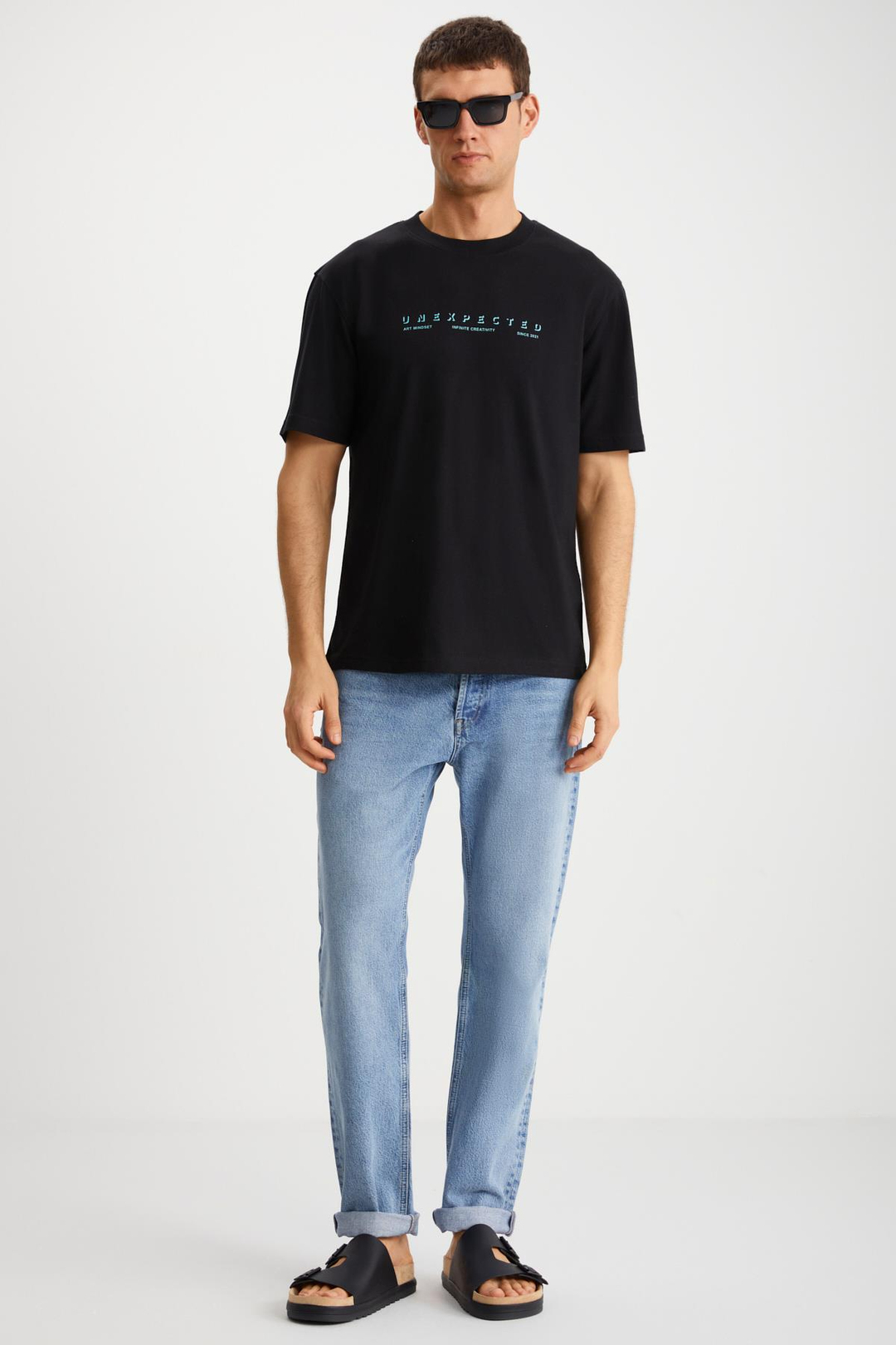 KINGSLEY Erkek %100 Pamuk Baskılı Kısa Kollu Regular Fit Siyah T-Shirt