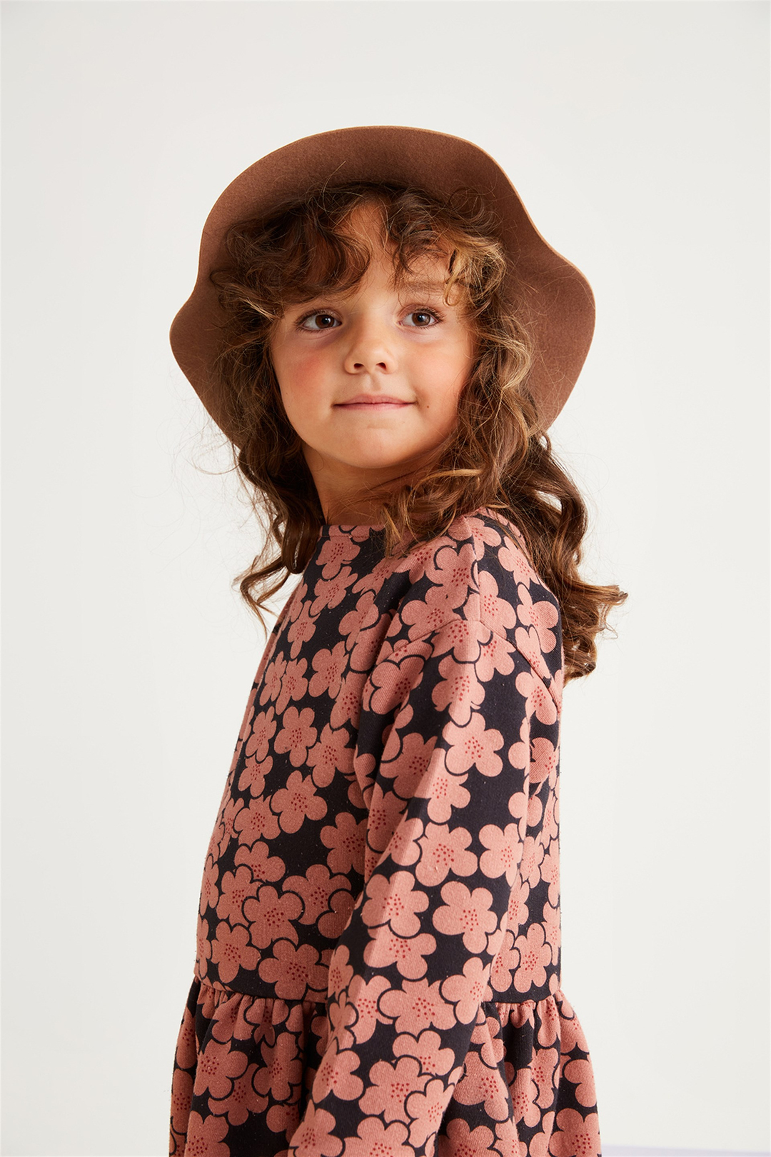 KIT Kız Çocuk Pembe Desenli Bisiklet Yaka Comfort Fit Elbise