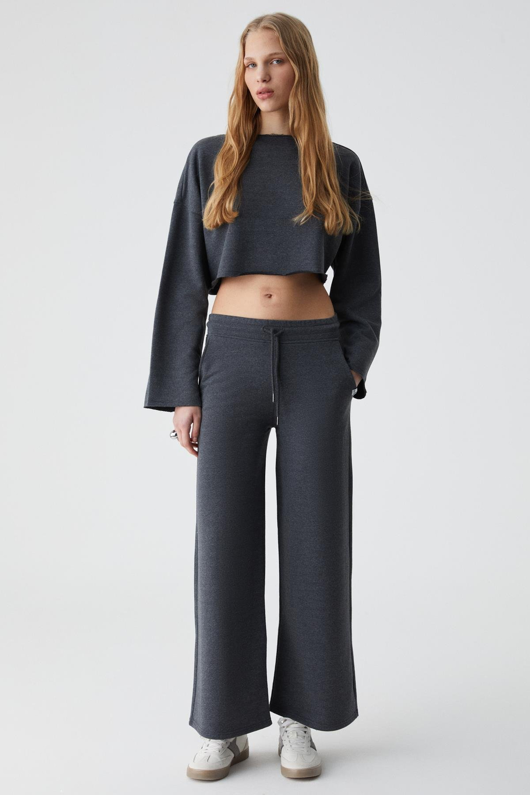 KLIOS Kadın Geniş Paça Yüksek Bel Slim Antrasit Eşofman Takımı