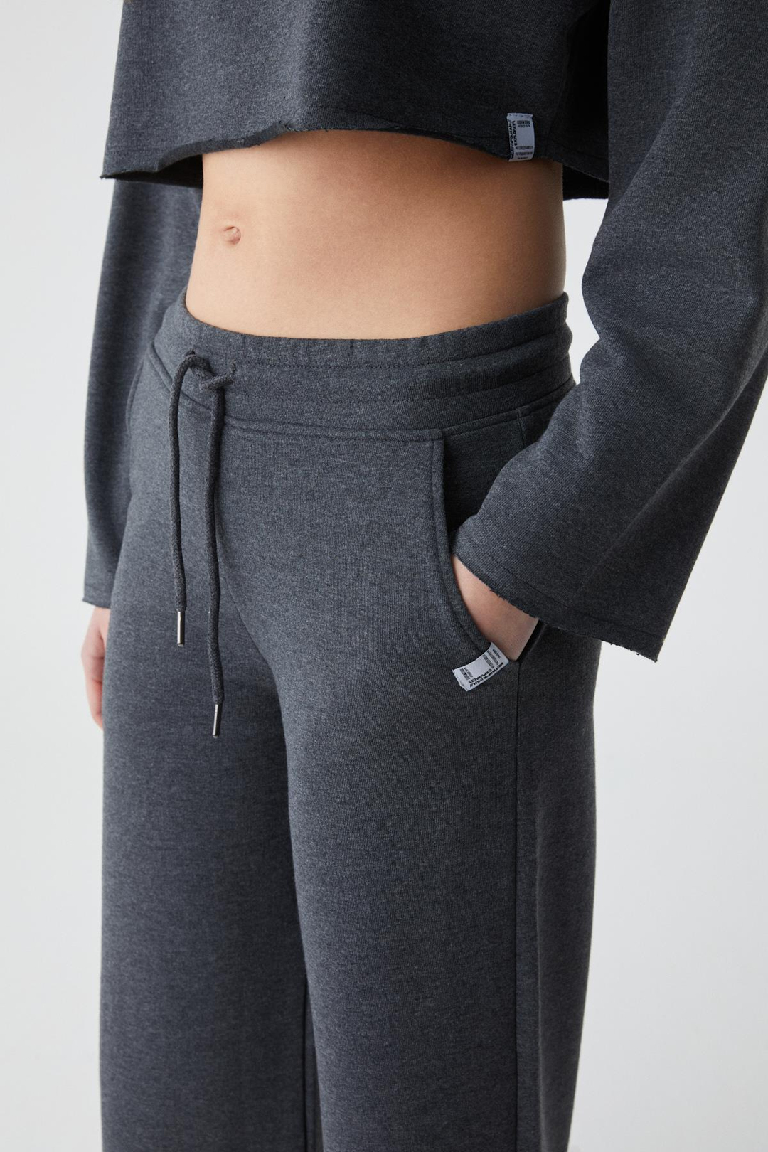 KLIOS Kadın Geniş Paça Yüksek Bel Slim Antrasit Eşofman Takımı