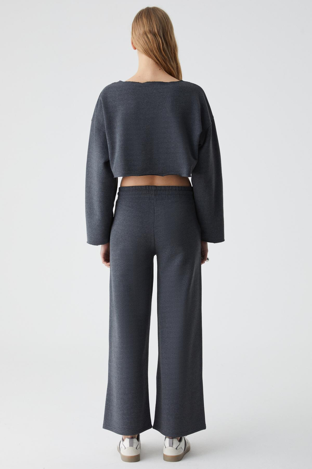 KLIOS Kadın Geniş Paça Yüksek Bel Slim Antrasit Eşofman Takımı