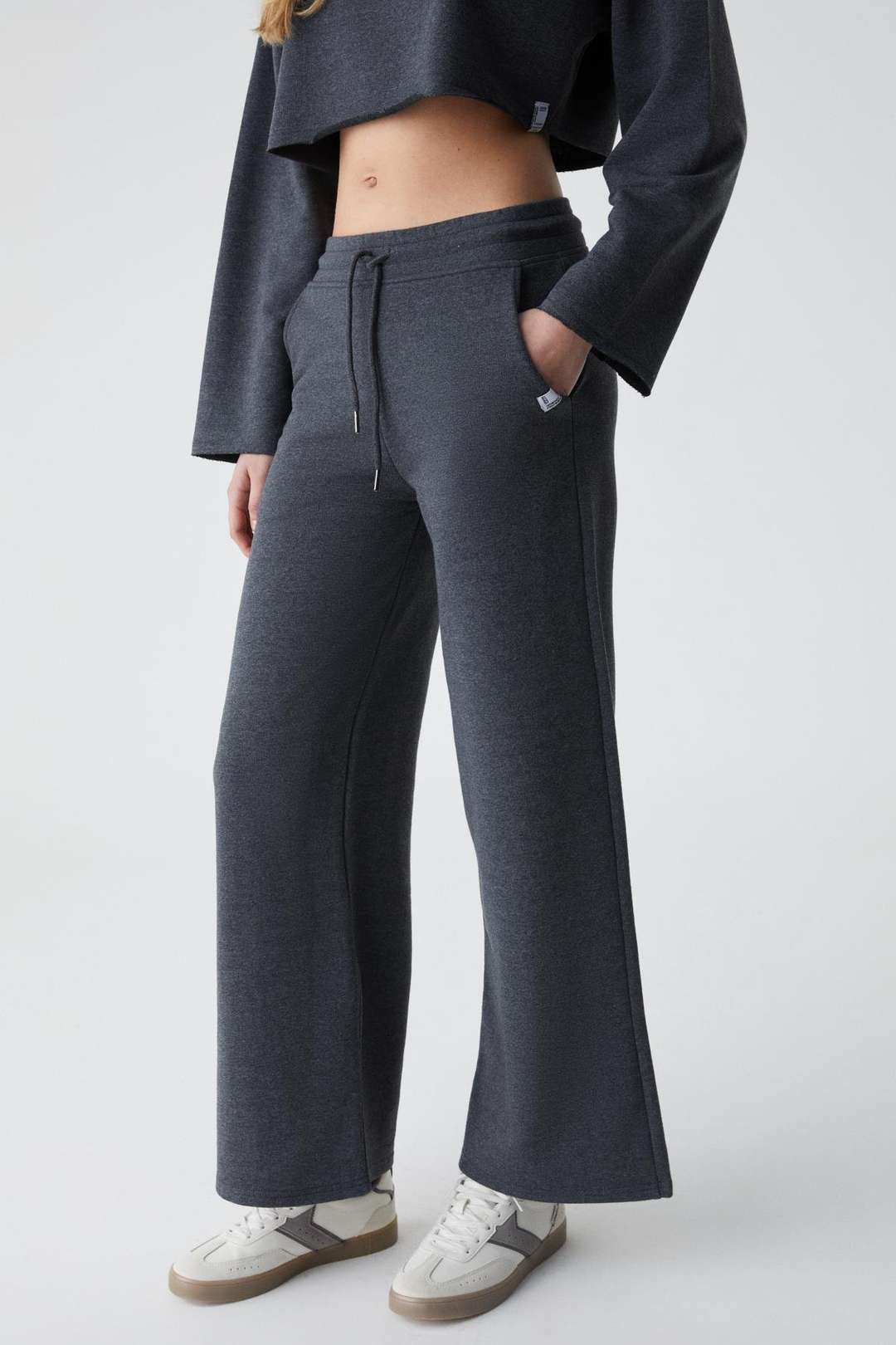 KLIOS Kadın Geniş Paça Yüksek Bel Slim Antrasit Eşofman Takımı