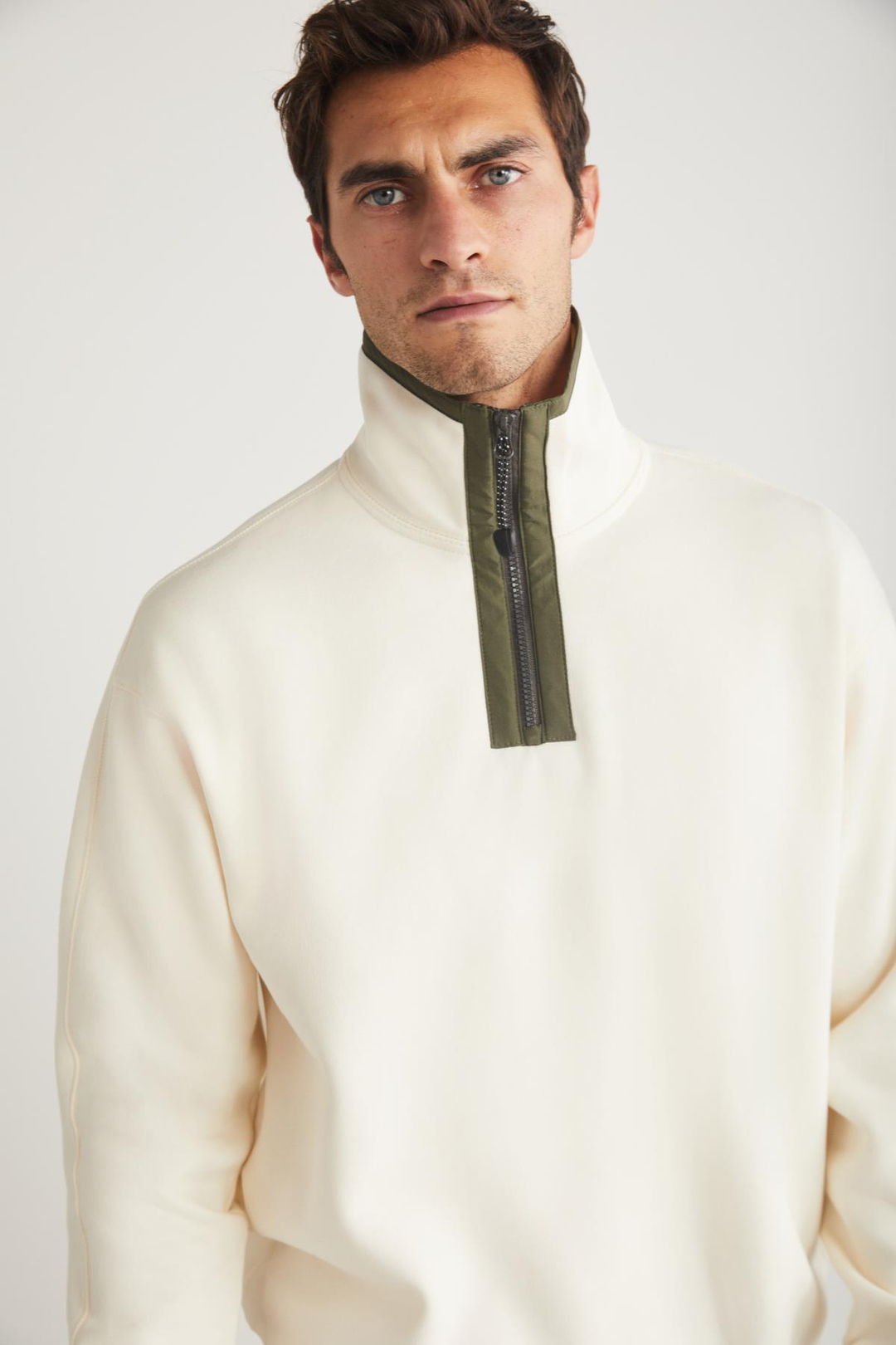 KRUISE Erkek Yarı Fermuarlı %100 Pamuk Ekru Sweatshirt