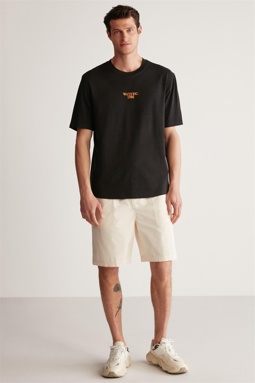 KYLEE Örme Oversize Siyah Tekli T-Shirt