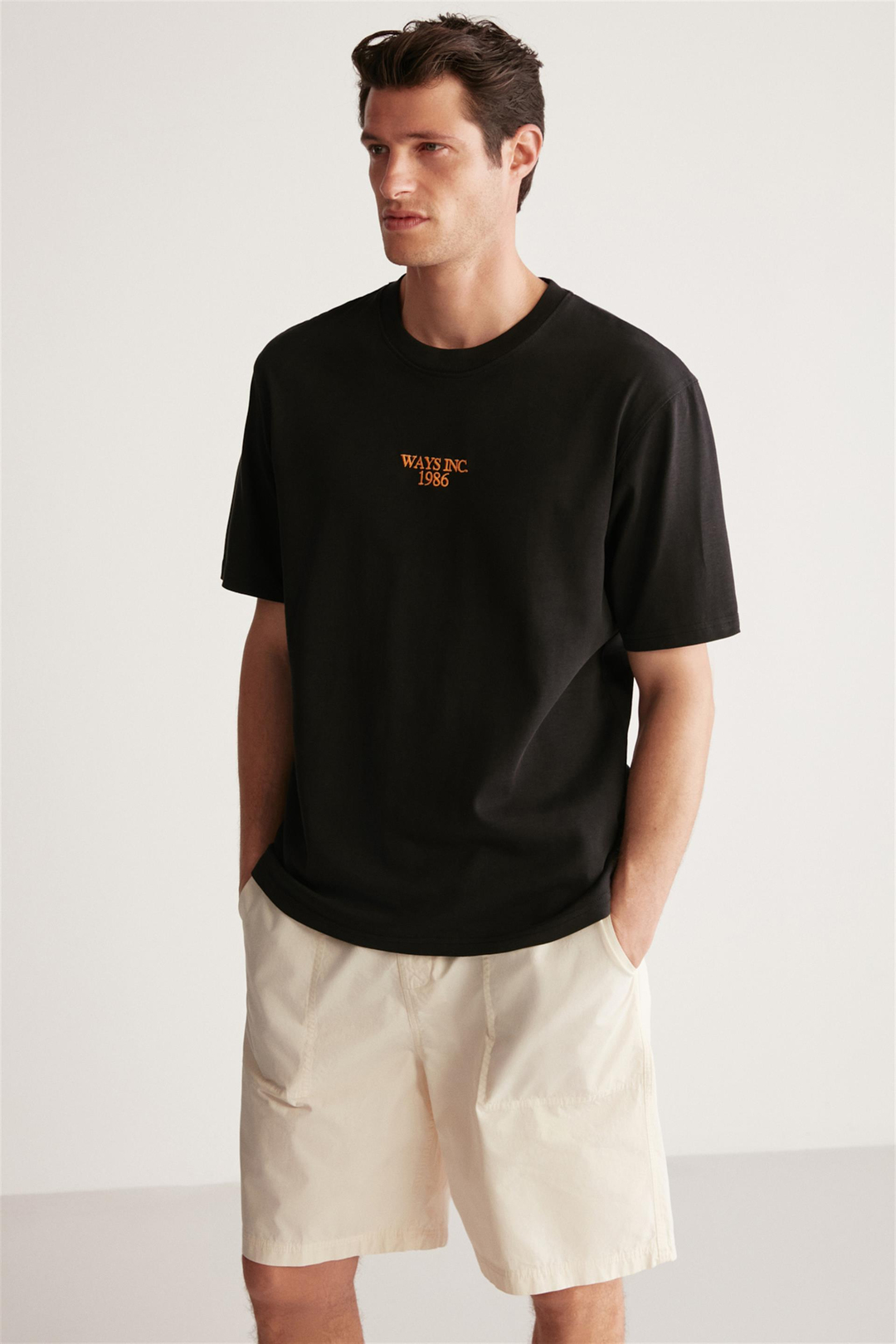 KYLEE Örme Oversize Siyah Tekli T-Shirt