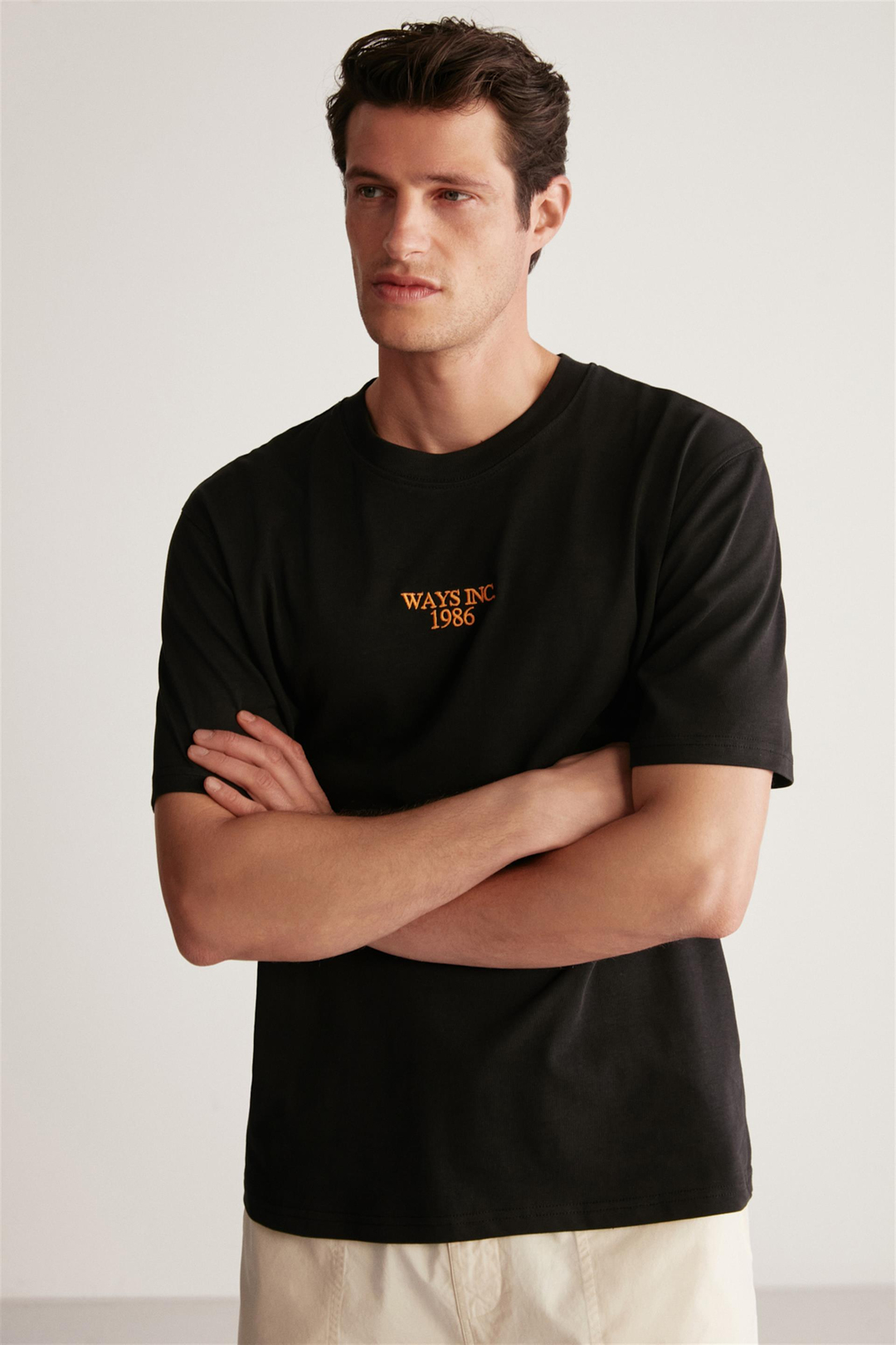 KYLEE Örme Oversize Siyah Tekli T-Shirt