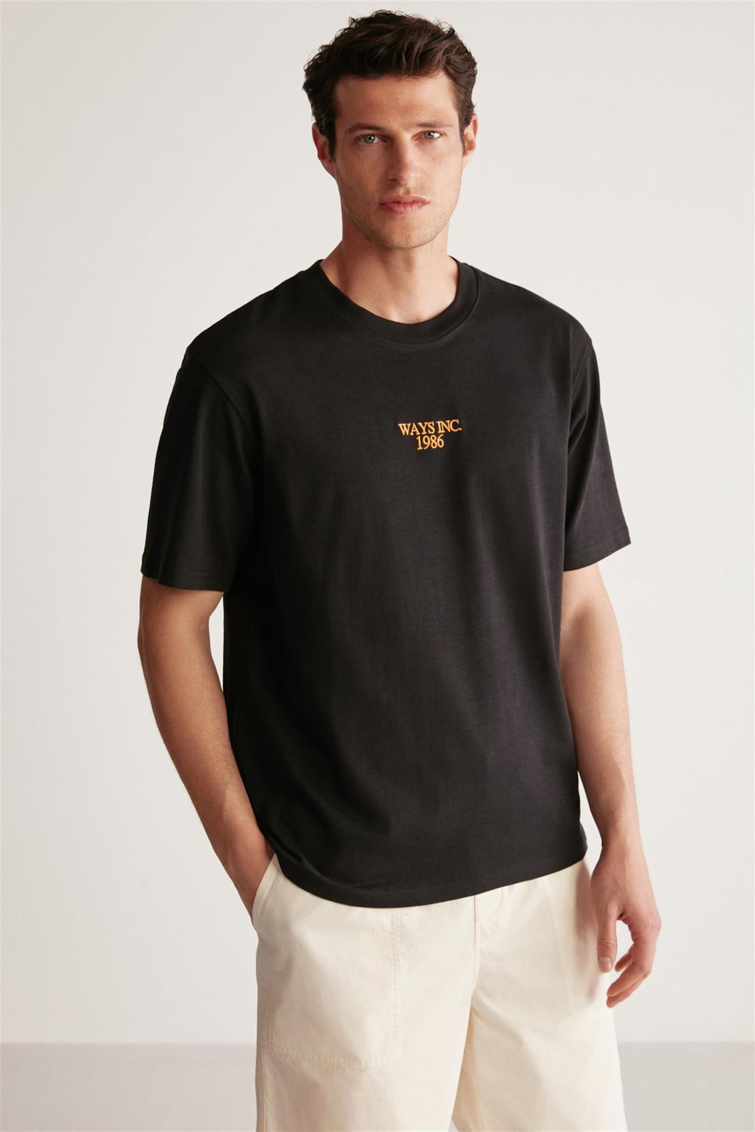 KYLEE Örme Oversize Siyah Tekli T-Shirt