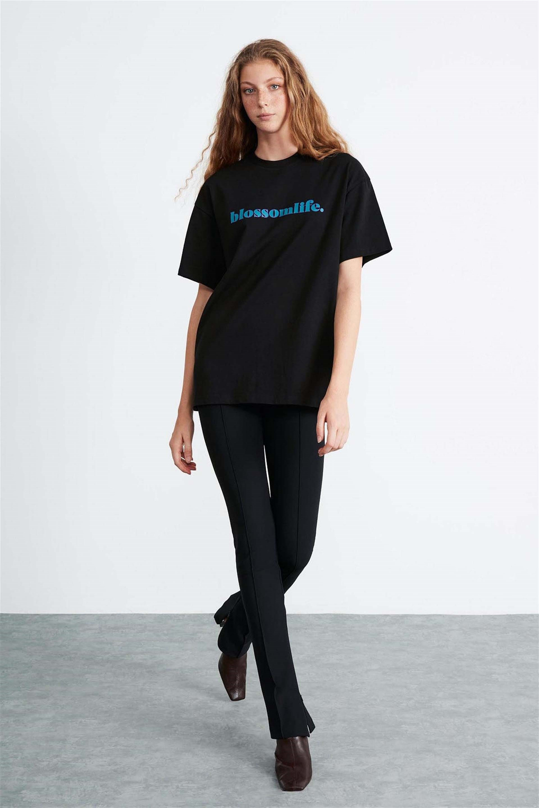 KYLIE Örme Oversize Siyah  T-Shirt
